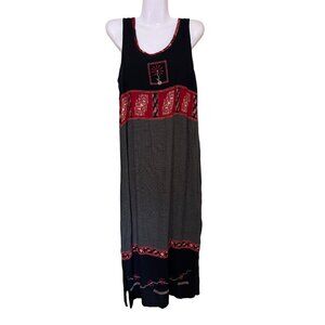 Boho Maxi Dress Medium Embroidered Sleeveles Lagenlook Hippie Beach Vacation